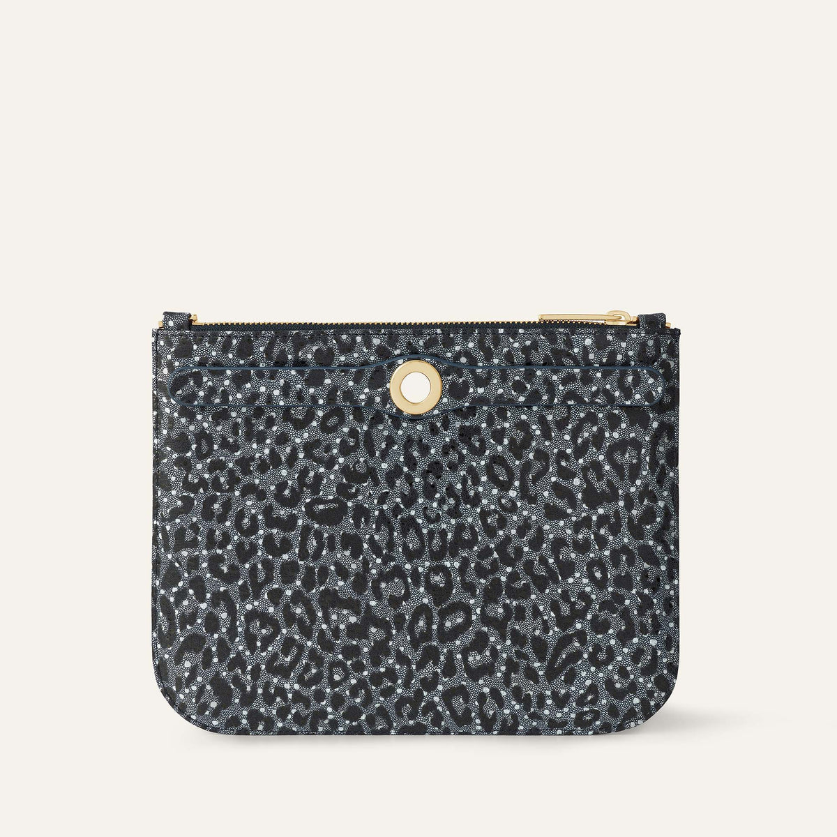 Ivy Clutch Bag | Blue Leopard with Gold hardware