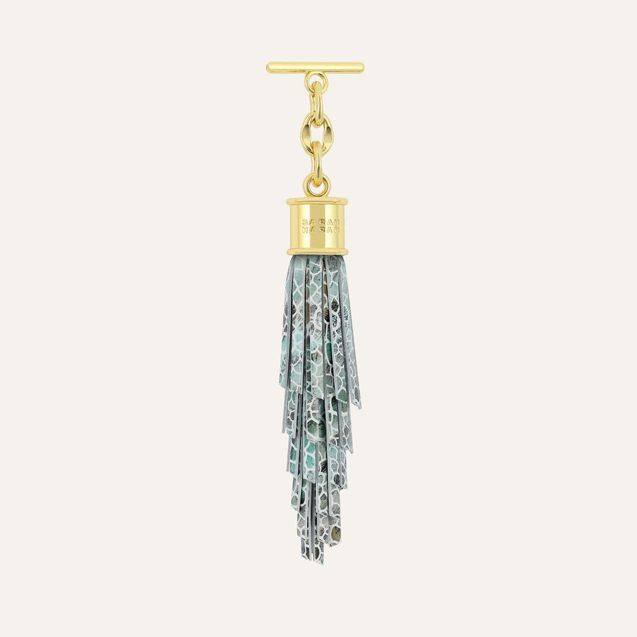 Feather Capsule Tassel Mini | Green Mosaic with Gold hardware