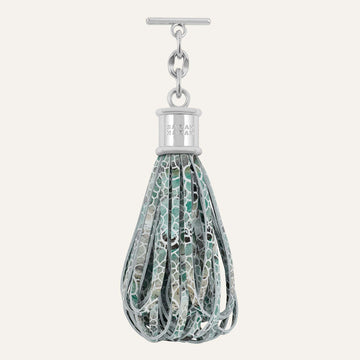 Lantern Tassel | Green Mosaic with Silver hardware