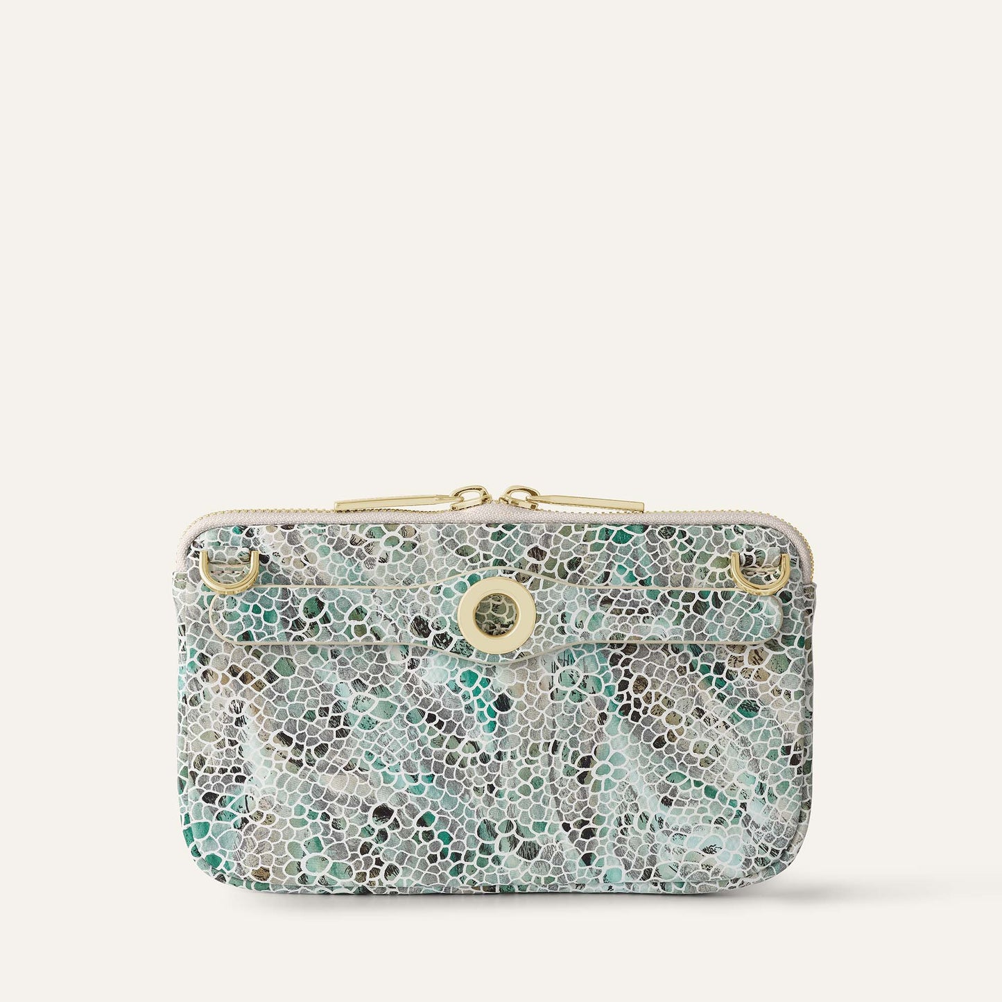Millie Clutch Bag | Green Mosaic with Gold hardware