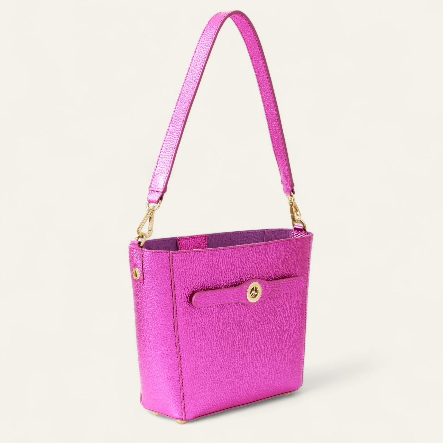 Complimentary Bag | Metallic Magenta with Gold hardware