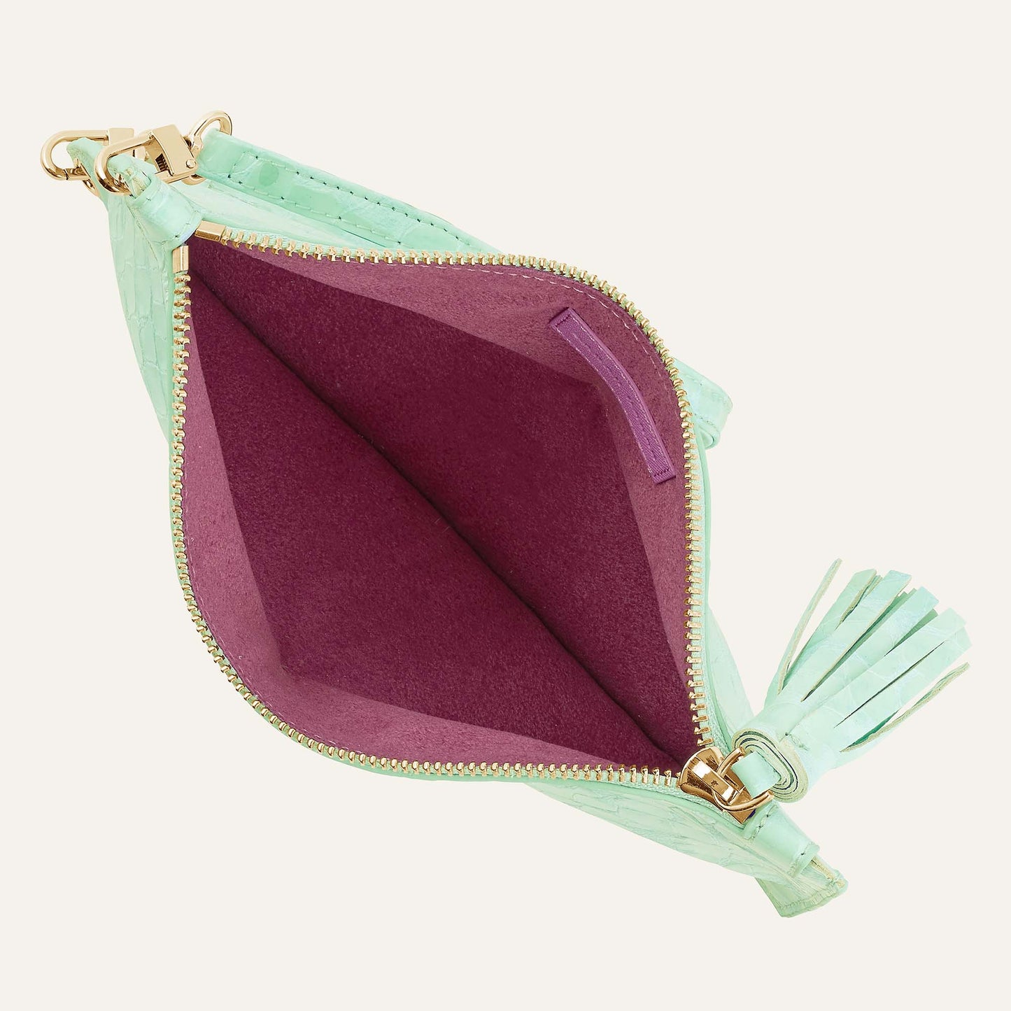 Clover Pouch | Mint Patent Croc with Gold hardware