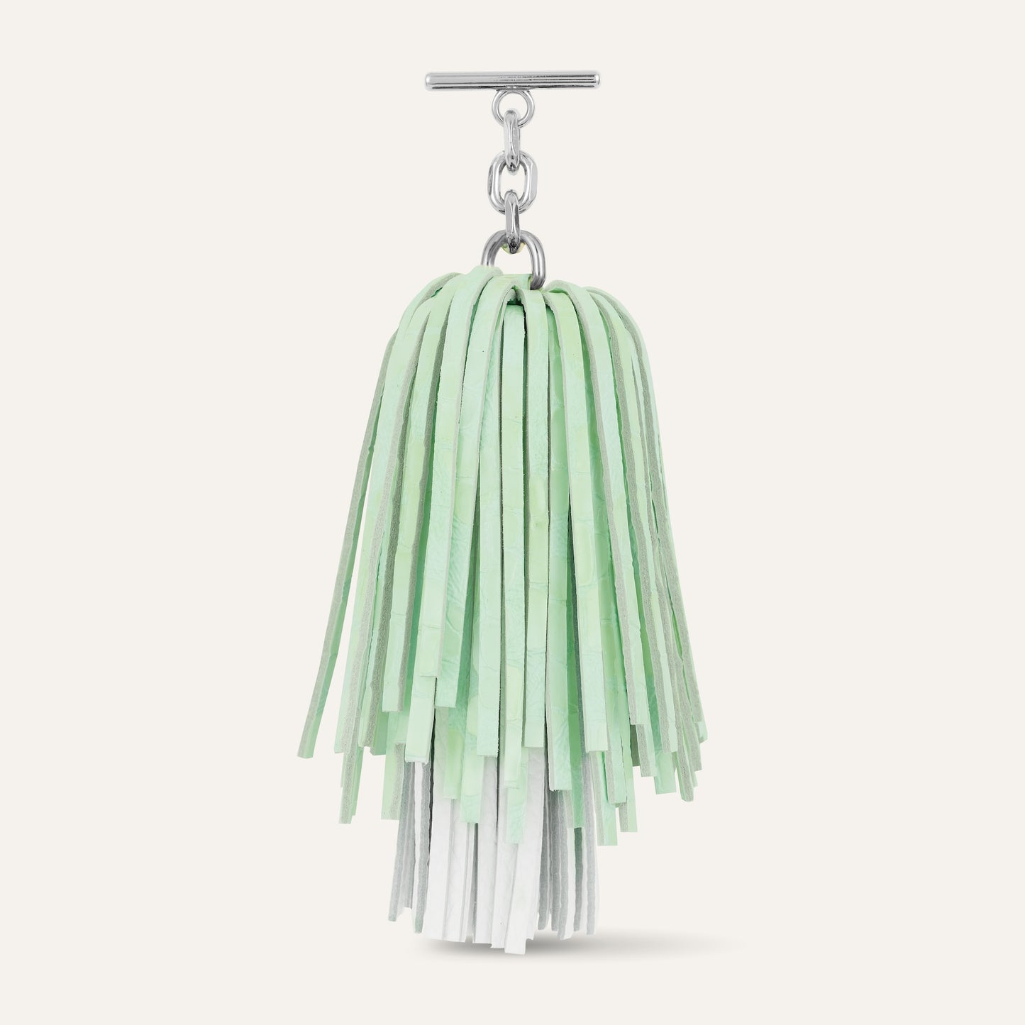 Gemini Pompom Tassel | Mint Patent Croc White with Silver hardware