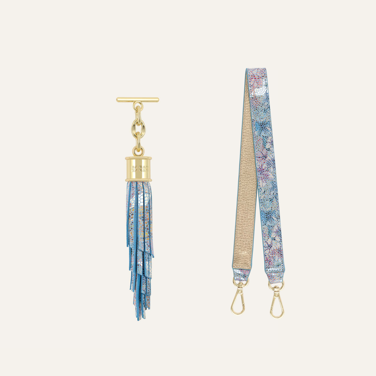 Feather Duo | Petal Mosaic with Gold hardware