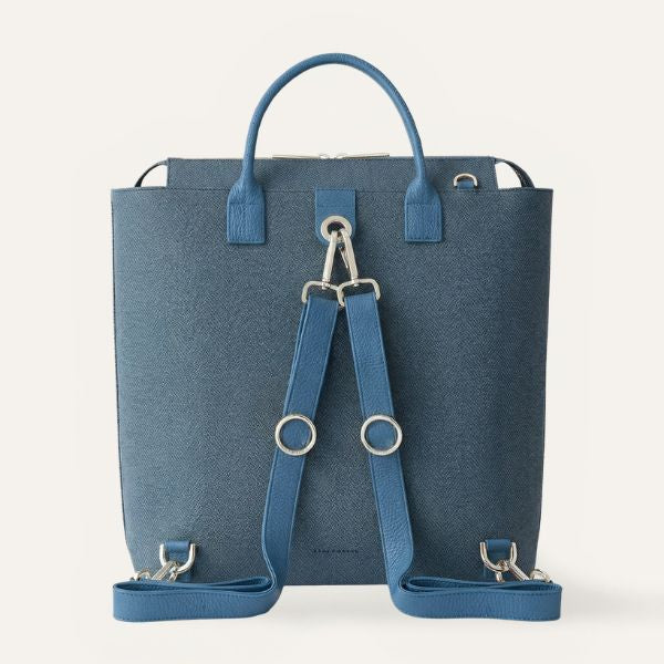 Poppy Backpack - Tweed | Blue Denim Retro Blue with Silver hardware