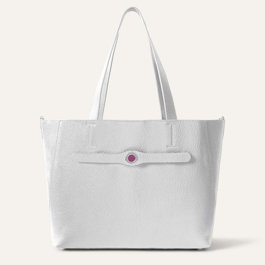 Sarah Tote | Soft Metallic Silver with Silver hardware