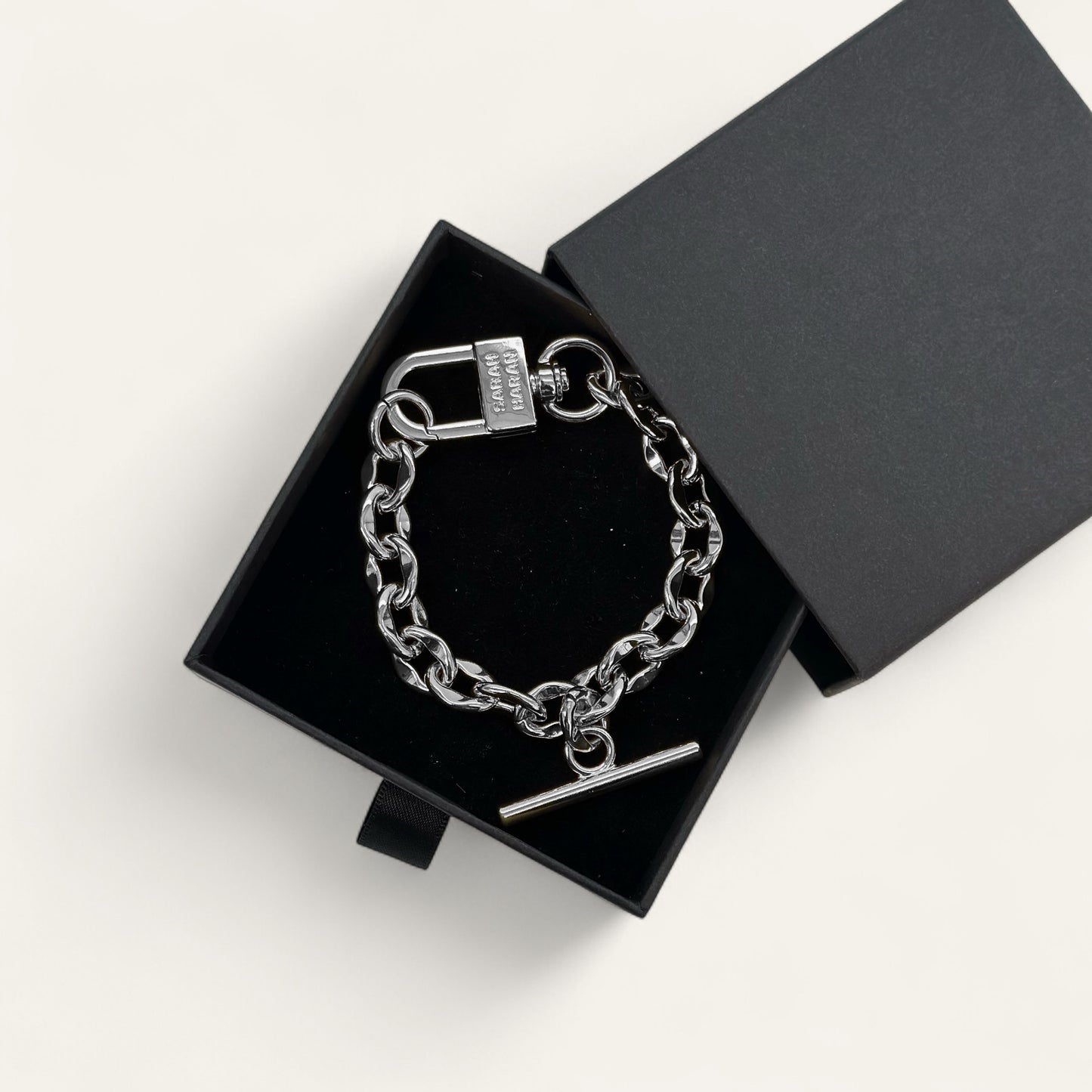 Padlock Chain T-Bar Bracelet | T-Bar with Silver hardware