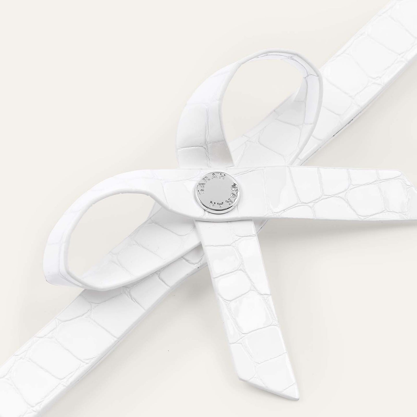 Petite Bow Mini | White Patent Croc with Silver hardware