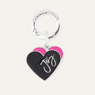 Black Pink Sarah Haran Tassel Topping Charms Heart Silver Front