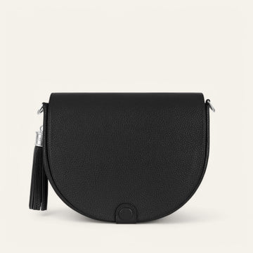 Black Sarah Haran Luna Satchel with Silver hardware front