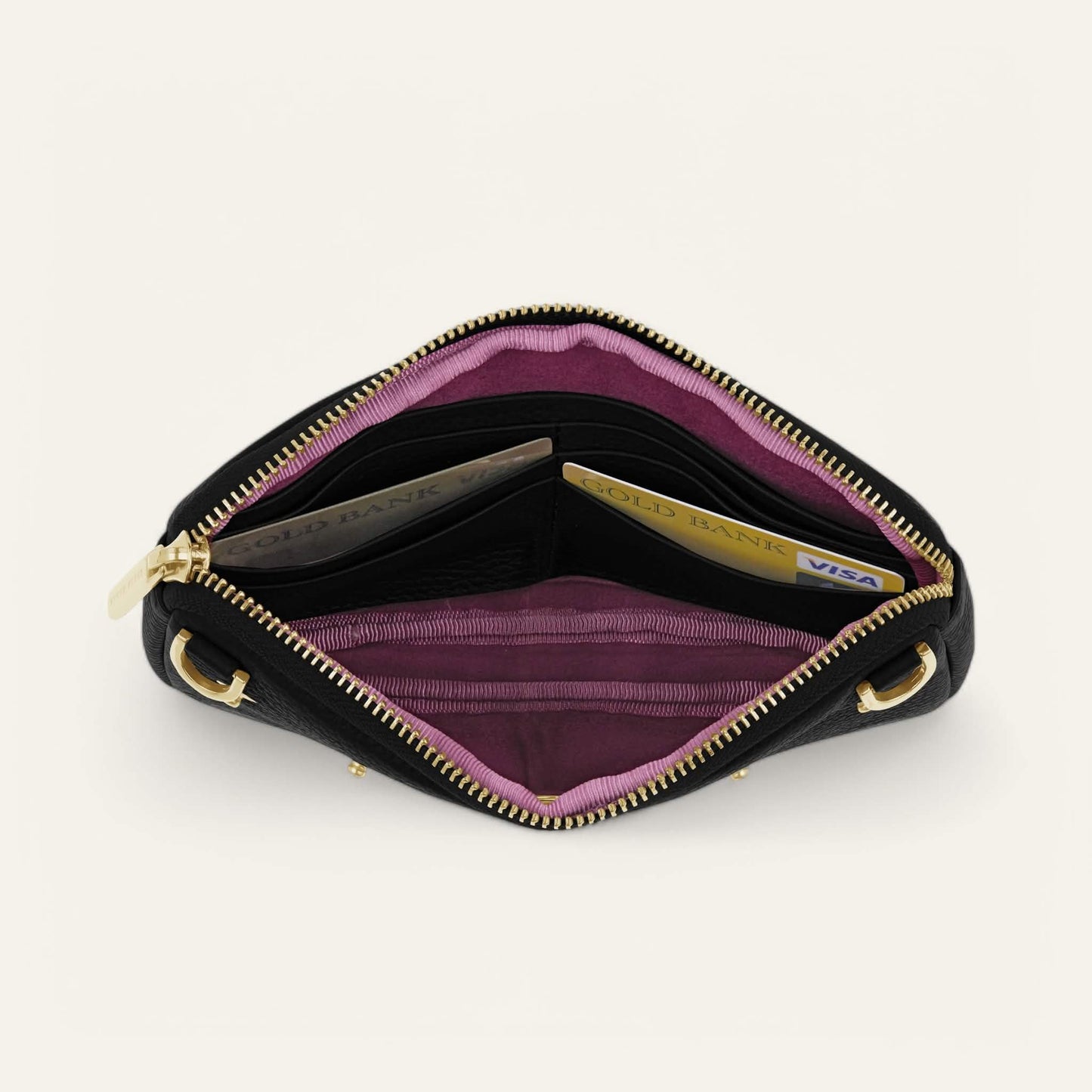 Black Sarah Haran Millie Pouch with Gold hardware overhead
