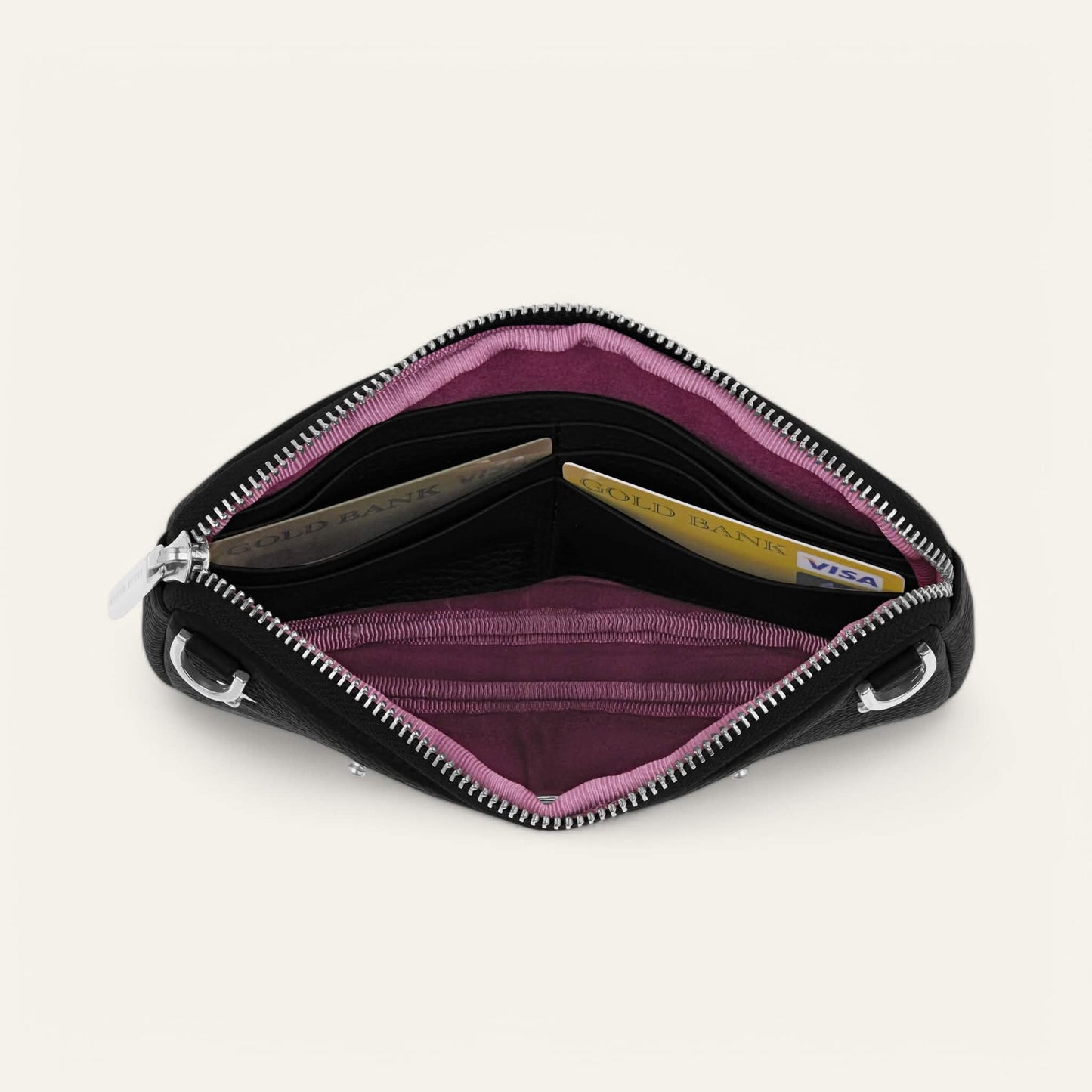 Black Sarah Haran Millie Pouch with Silver hardware overhead