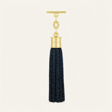 Navy Leopard Sarah Haran Capsule Tassel with Gold hardware front
