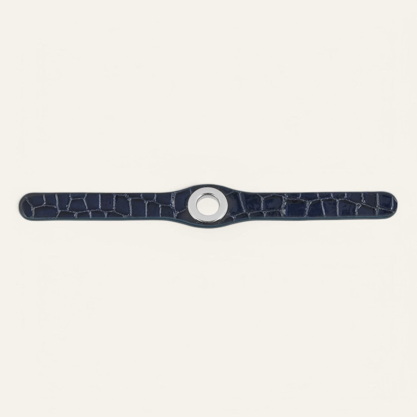 Deco Stud | Navy Patent Croc with Silver hardware