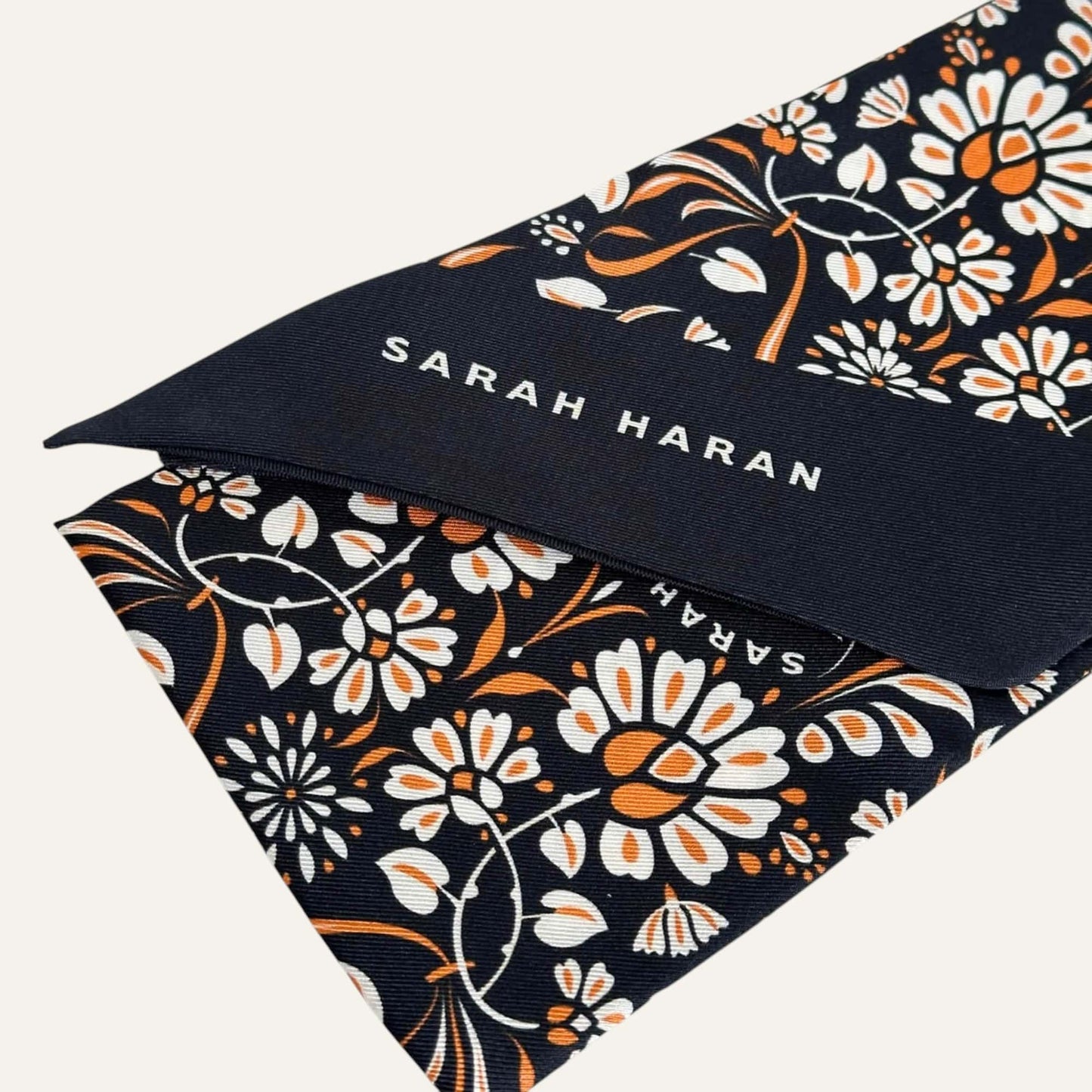 Orange Daisy Sarah Haran Silk Scarf Close closeup