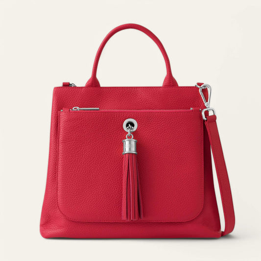 Pillarbox Red Sarah Haran Dahlia Tote with Silver hardware front