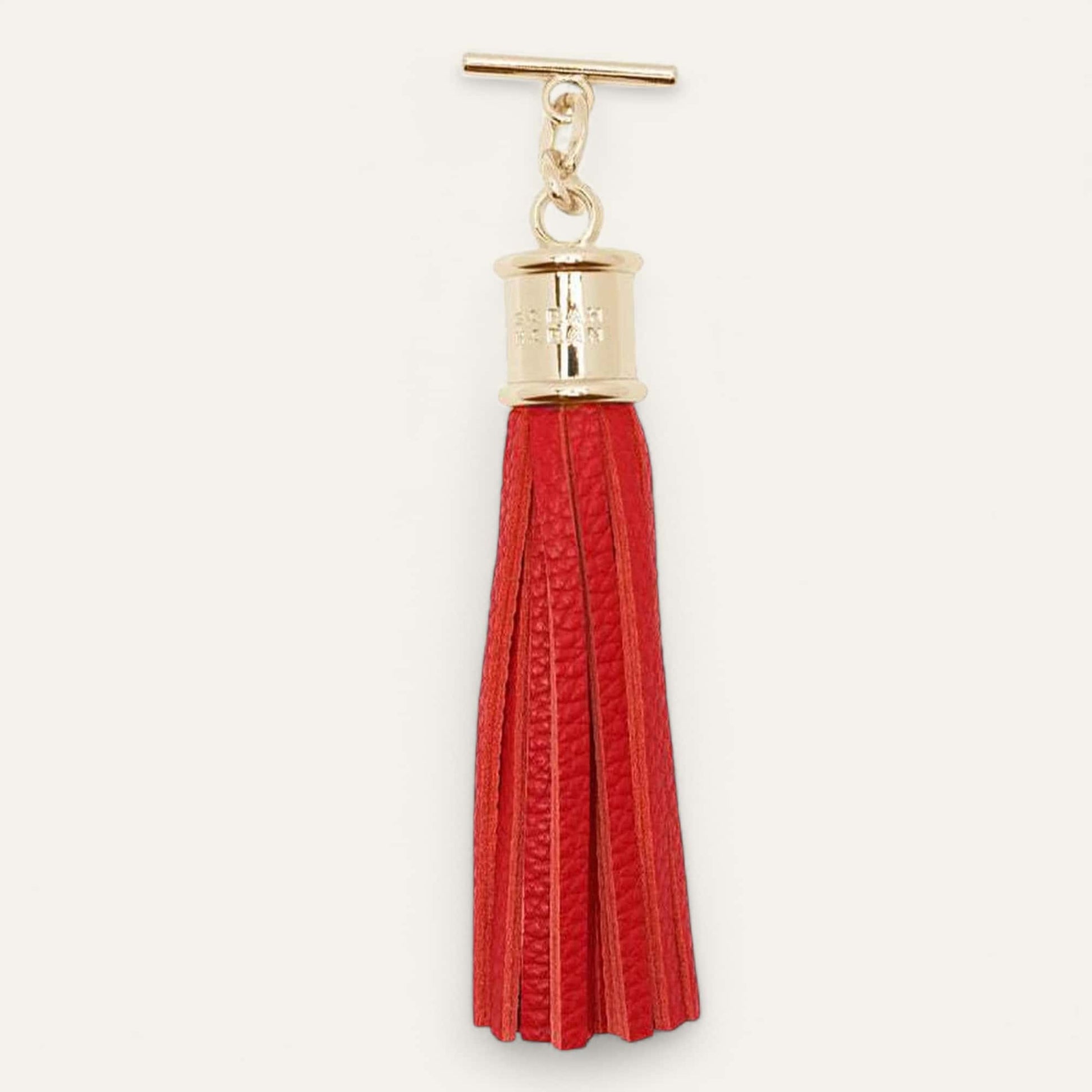 Pillarbox Red Sarah Haran Leather Tassel Gold Front