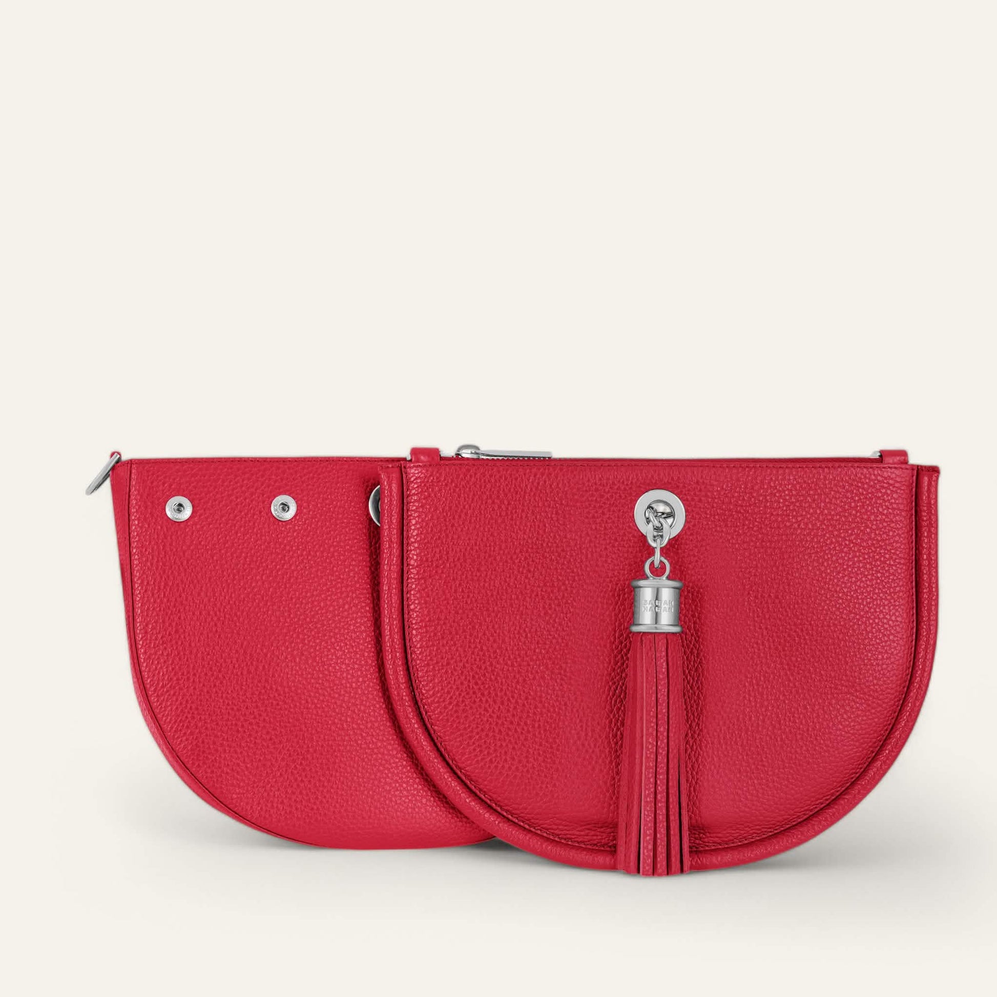 Pillarbox Red Sarah Haran Luna Satchel with Silver hardware front