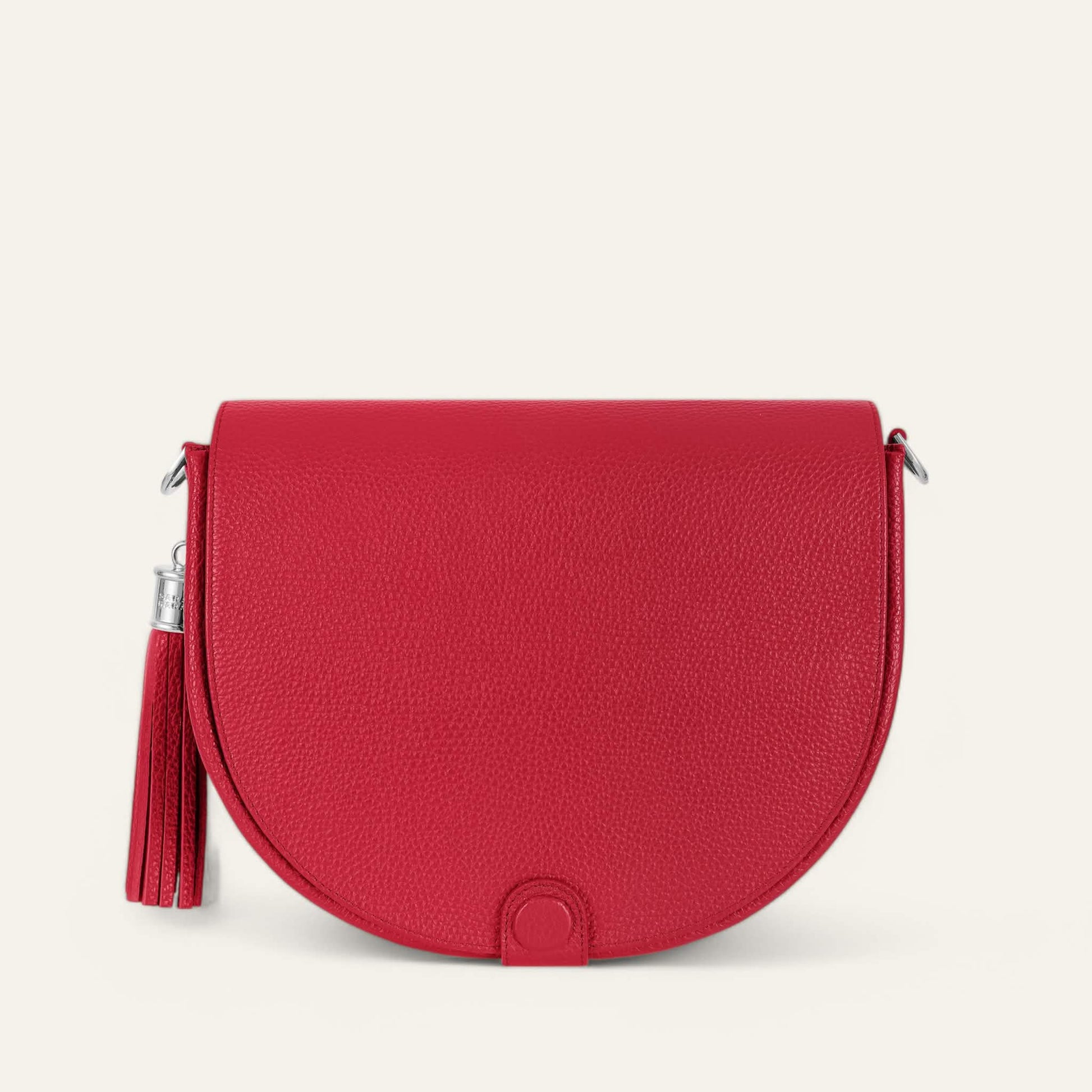 Pillarbox Red Sarah Haran Luna Satchel with Silver hardware front