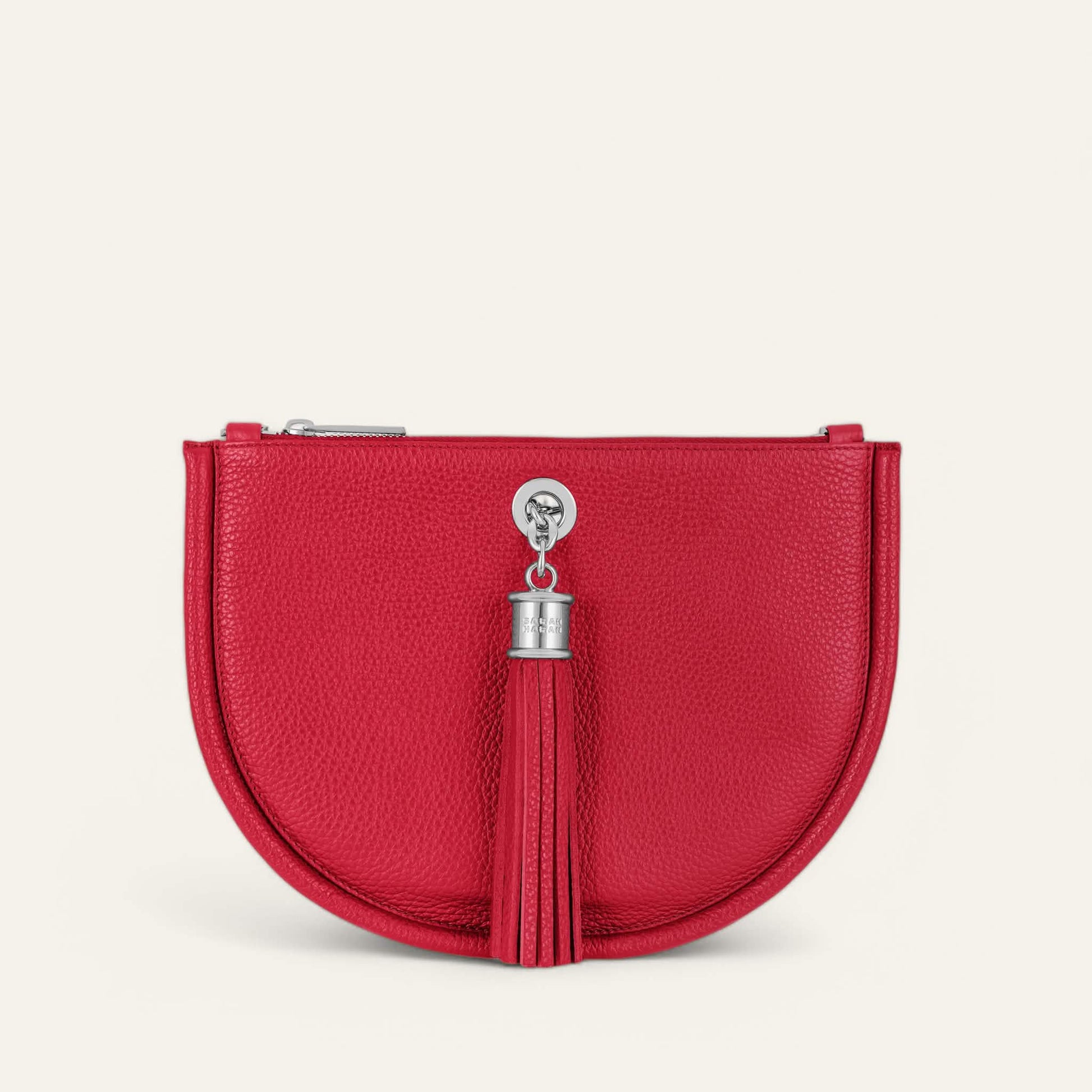 Pillarbox Red Sarah Haran Luna Satchel with Silver hardware