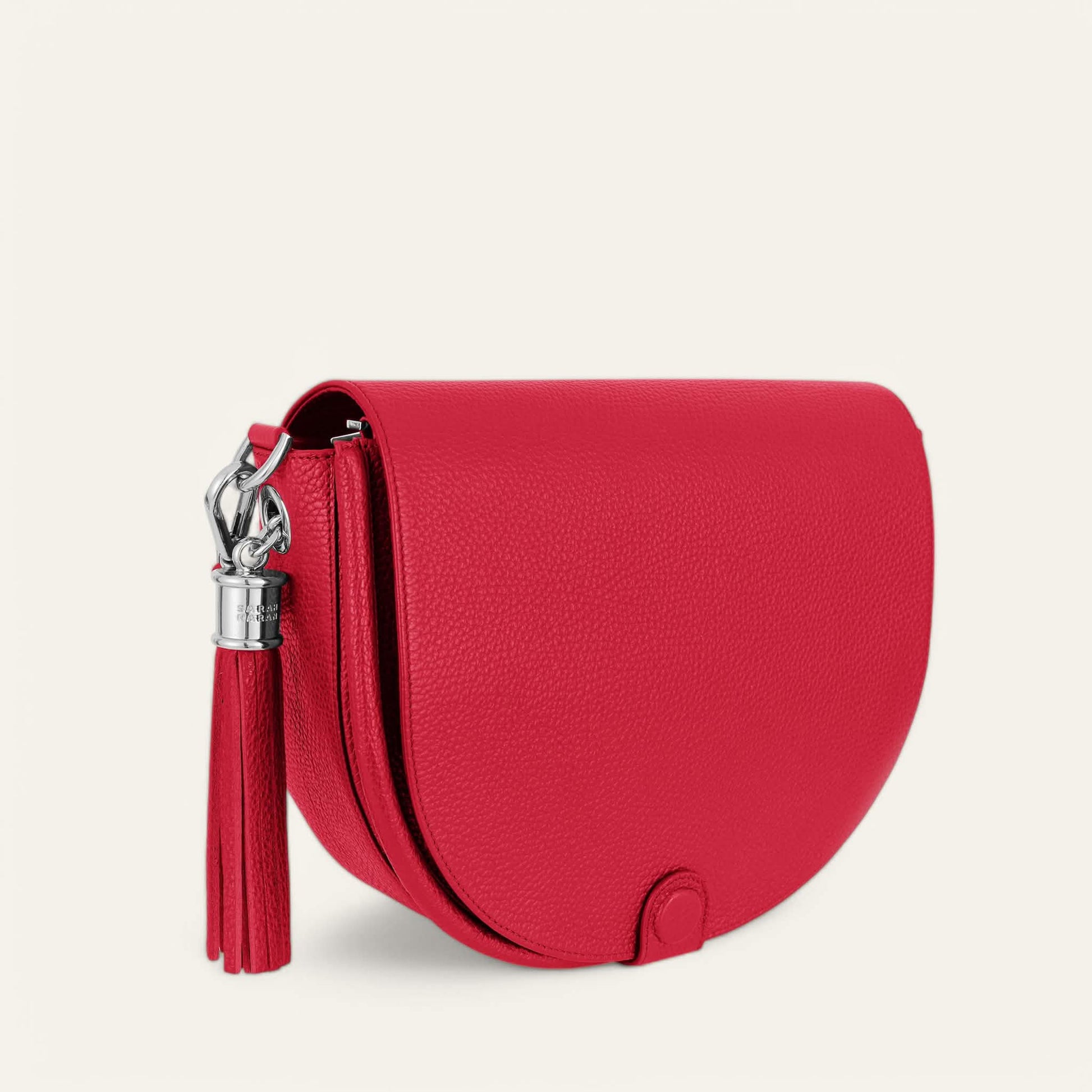 Pillarbox Red Sarah Haran Luna Satchel with Silver hardware side