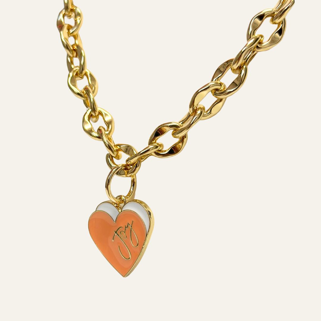 Padlock Chain Heart Necklace | Coral Heart with Gold hardware