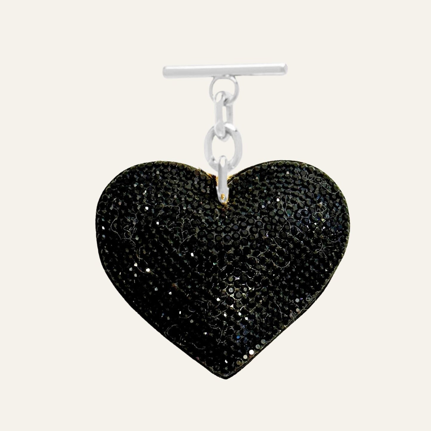 Sparkle Heart Tassel | Black with Silver hardware