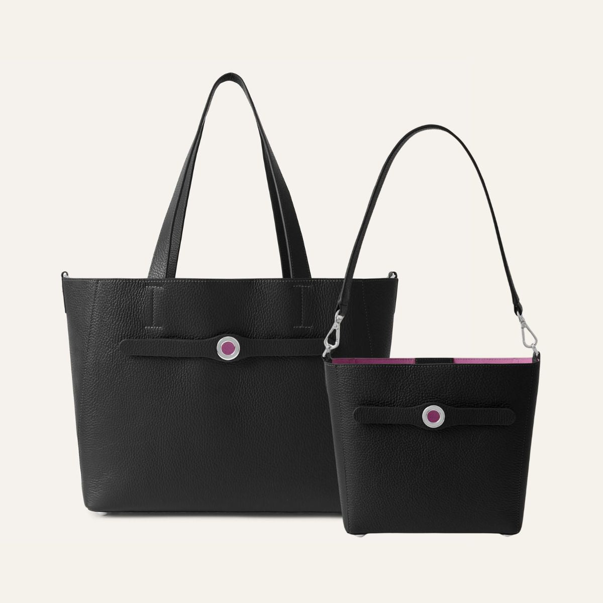 Sarah Tote and Sarah Mini Set | Black with Silver hardware