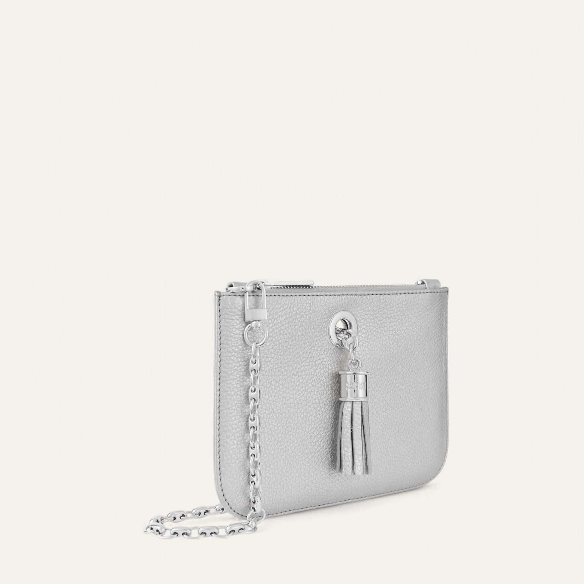 Soft Metallic Silver Sarah Haran Lily with Silver hardware side