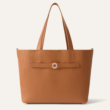 Tan Sarah Haran Sarah Tote with Gold hardware front open