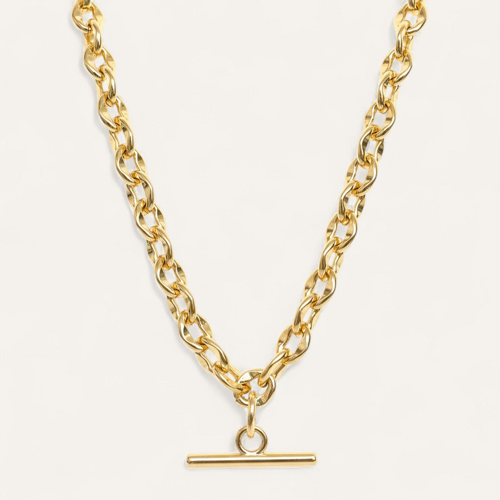 Padlock Chain T-Bar Necklace | T-Bar with Gold hardware