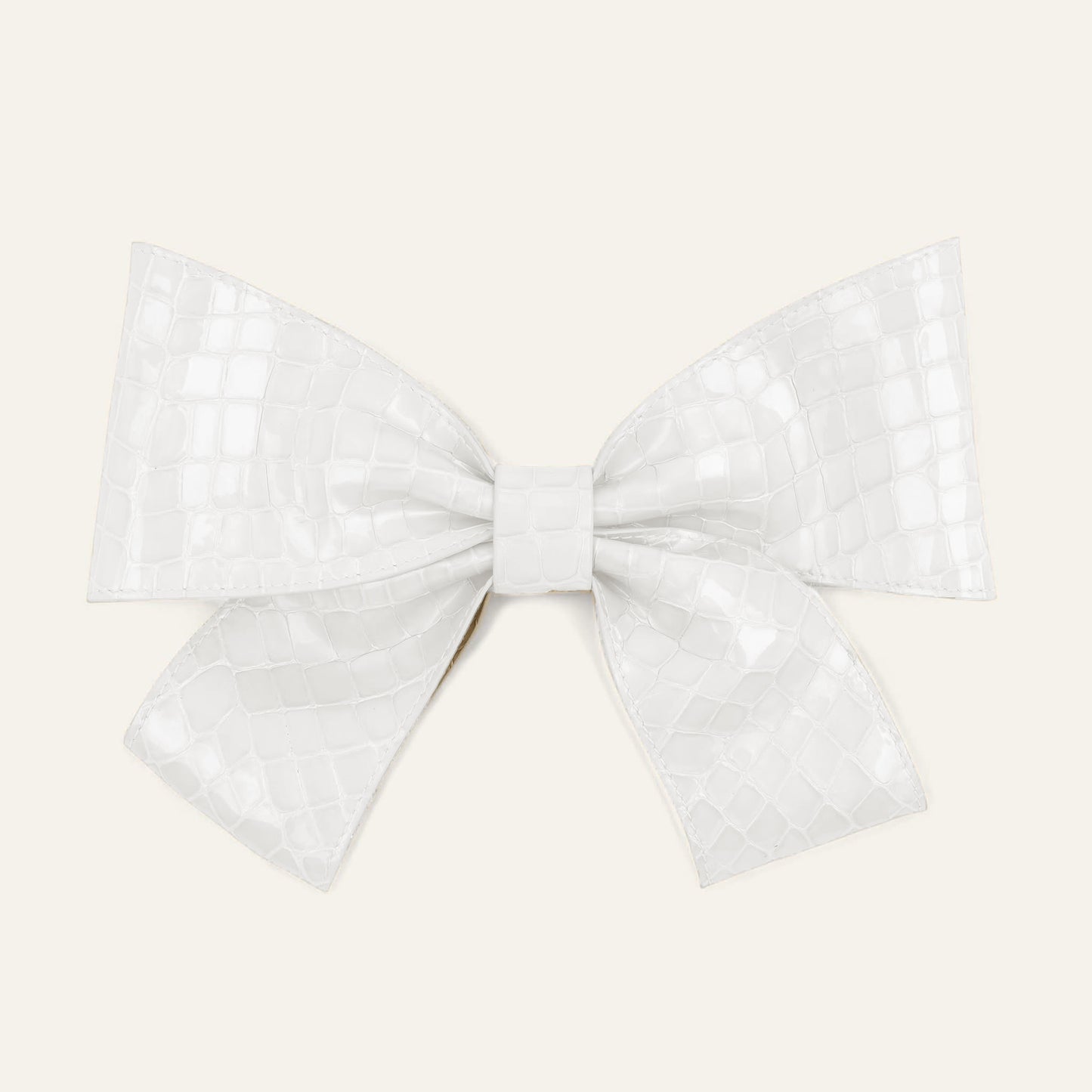 Deco Bow Classic | White Patent Croc with Silver hardware