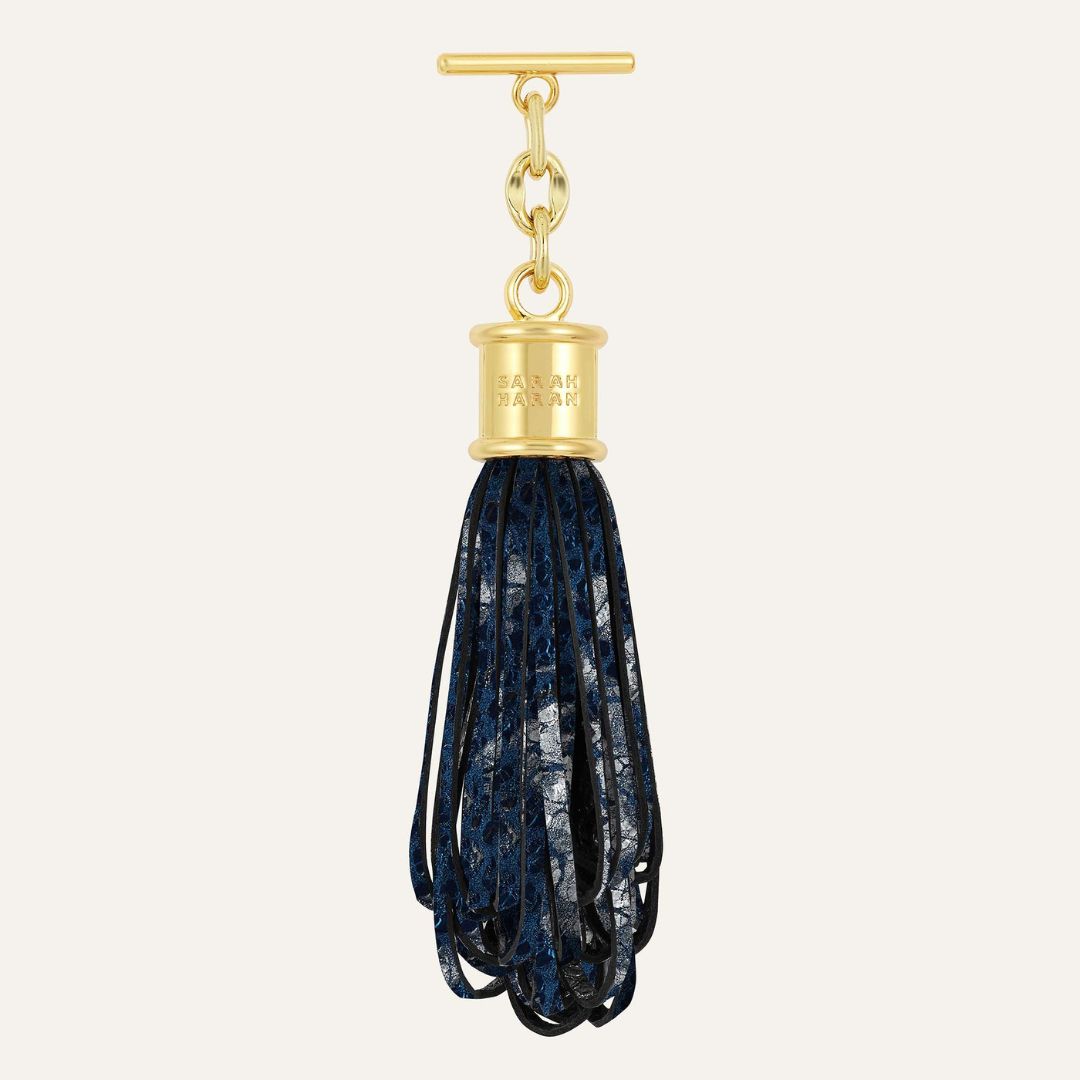 Pompom Tassel | Midnight Pearl with Gold hardware
