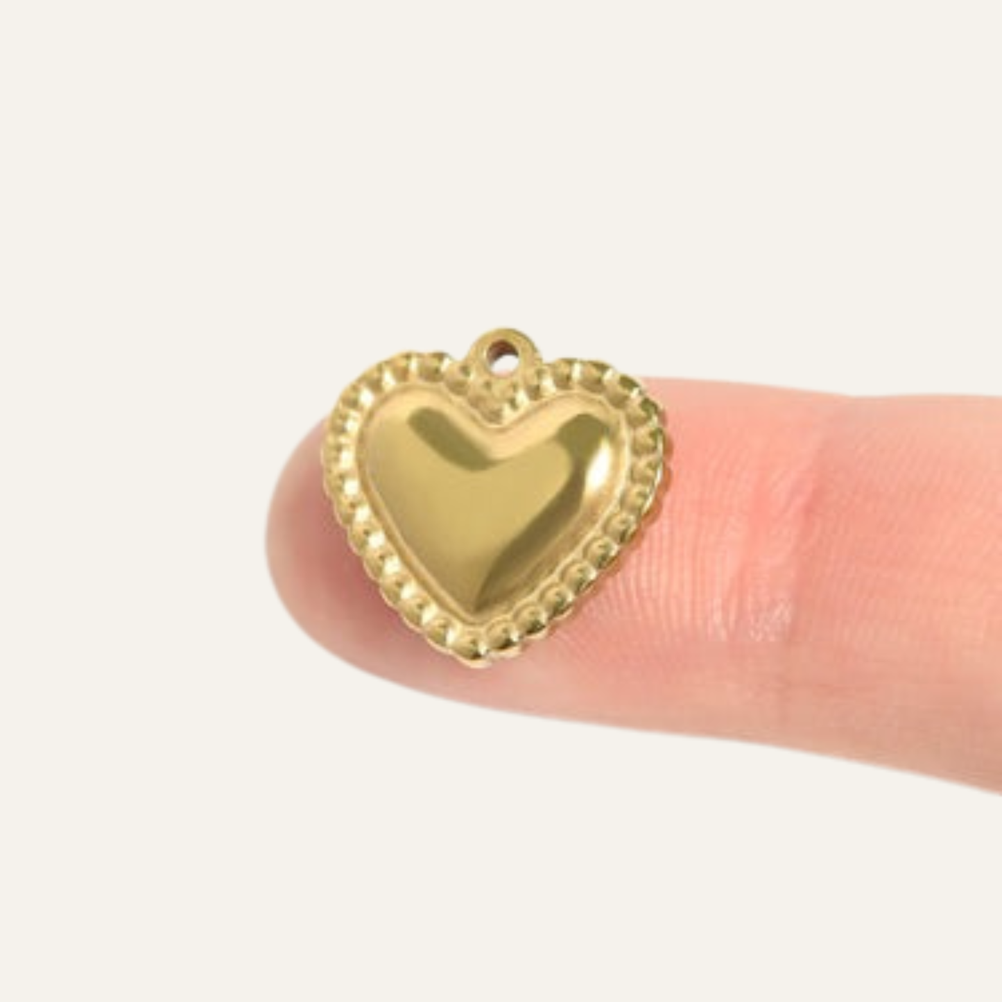 Beaded Trim Heart Charm | with Gold hardware