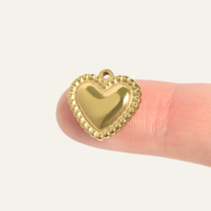 Beaded Trim Heart Charm | with Gold hardware