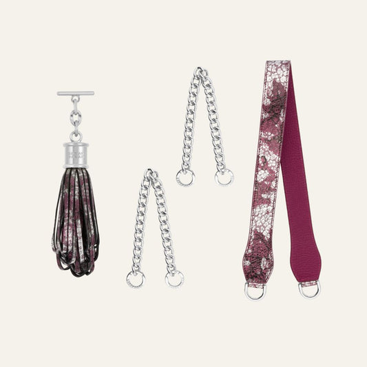 Gemini Pompom & Strap | Cheri Lace with Silver hardware