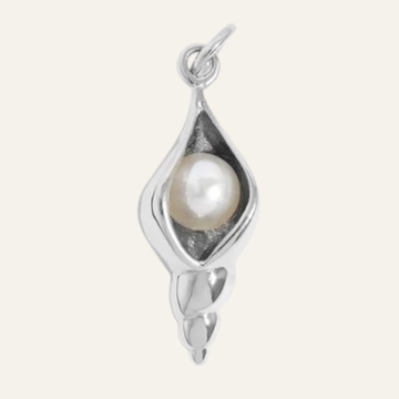 Conch Shell with Pearl Charm | with Silver hardware