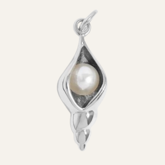 Conch Shell with Pearl Charm | with Silver hardware