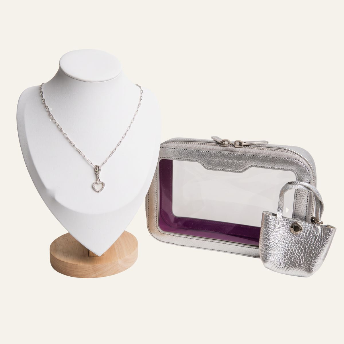 Ava Cosmetics Set | Shimmer Metallic Silver with Silver hardware