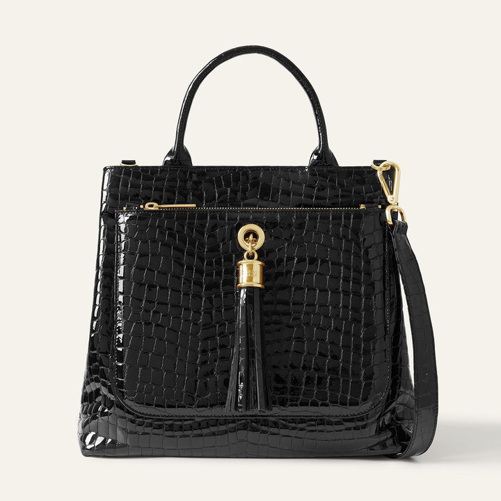 Black Patent Croc Dahlia 2-in-1 Tote - Patent with Gold hardware front 1 | B27-G