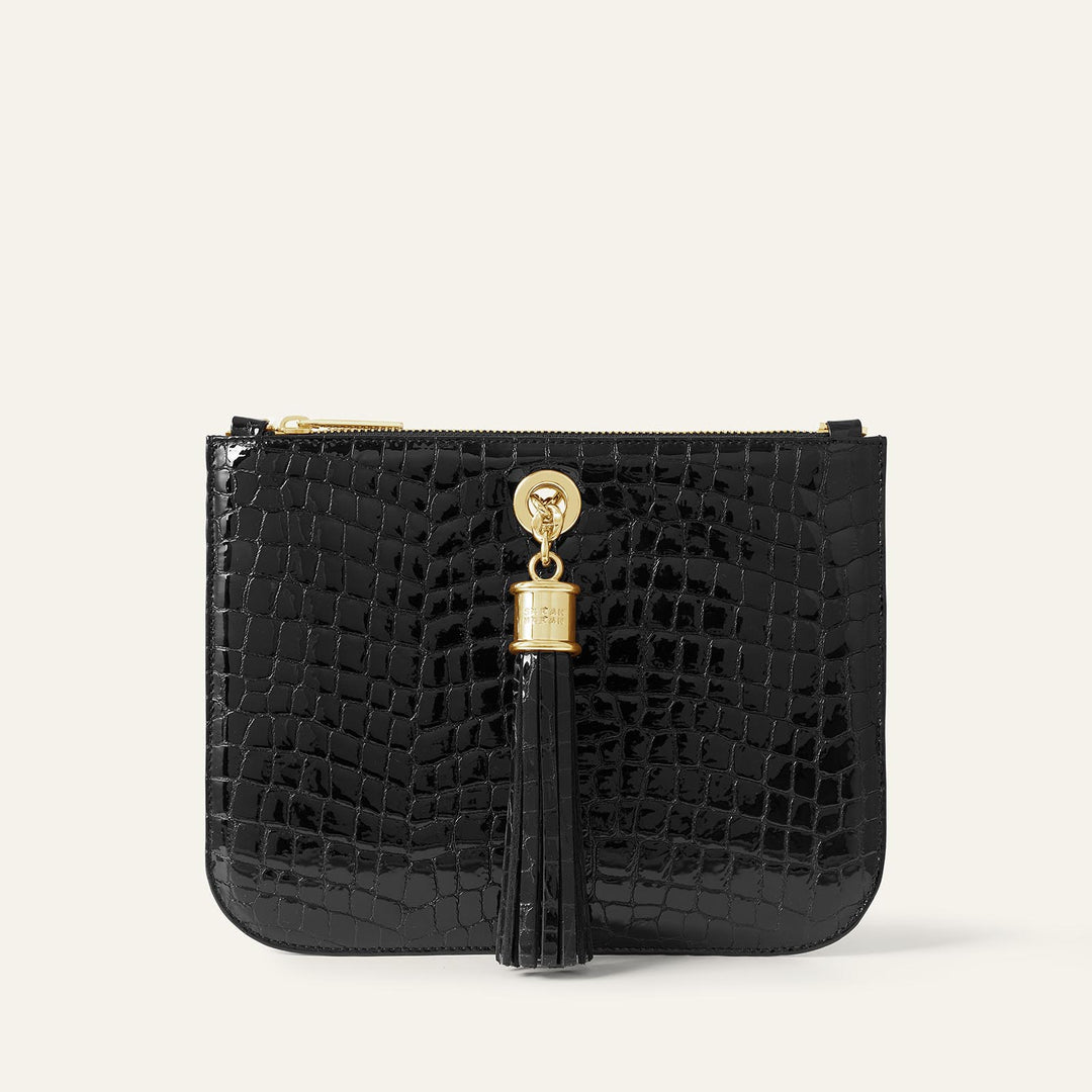 Black Patent Croc Dahlia 2-in-1 Tote - Patent with Gold hardware Ivy| B27-G