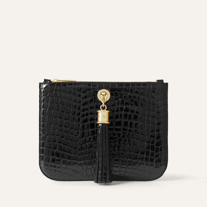 Black Patent Croc Dahlia 2-in-1 Tote - Patent with Gold hardware Ivy| B27-G