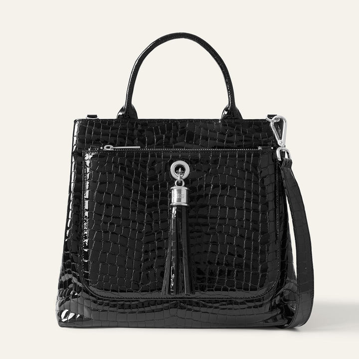 Black Patent Croc Dahlia 2-in-1 Tote - Patent with Silver hardware front 1 | B27-S