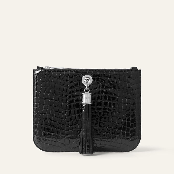 Black Patent Croc Dahlia 2-in-1 Tote - Patent with Silver hardware Ivy| B27-S