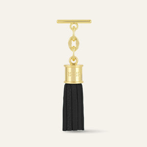 Black Sarah Haran Mini Capsule Tassel with Gold hardware Front B01