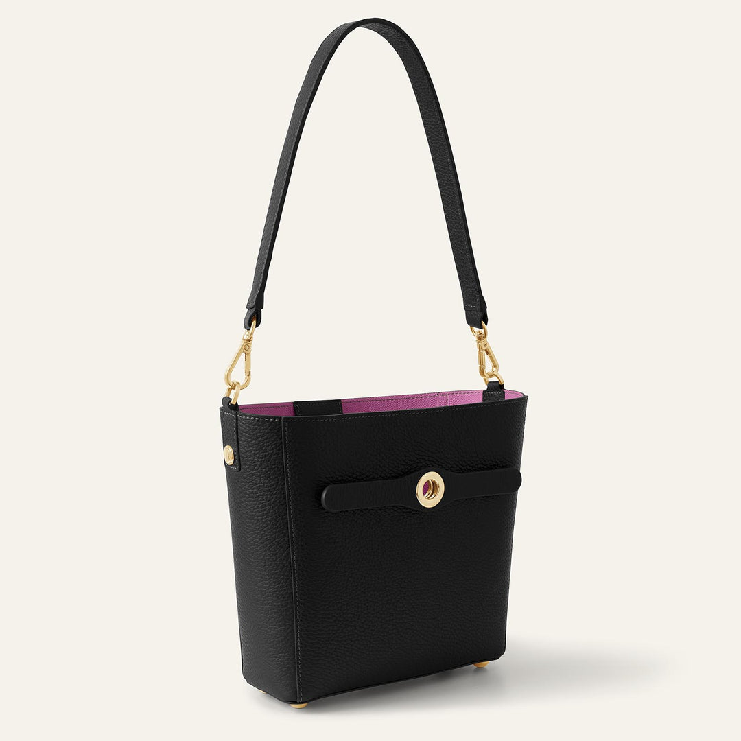 Black Sarah Haran Mini S Tote with Gold Hardware side | B01-G