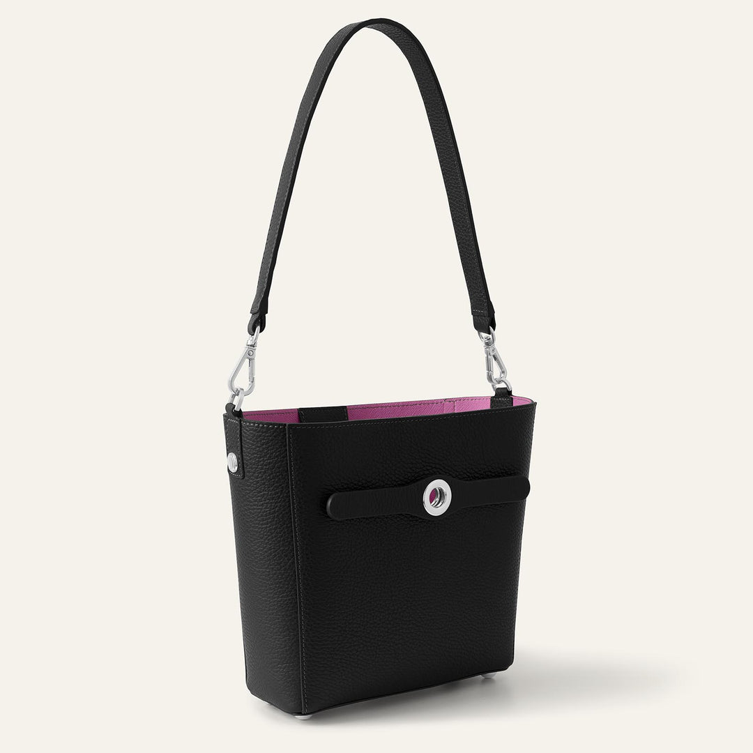 Black Sarah Haran Mini S Tote with Silver Hardware side | B01-S