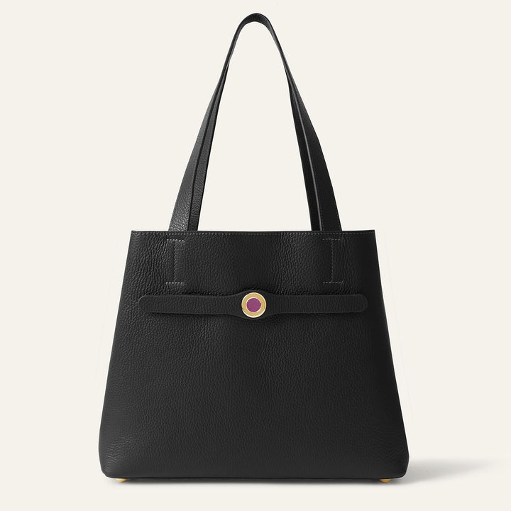 Black Sarah Tote with Gold Hardware front closed | B01-G