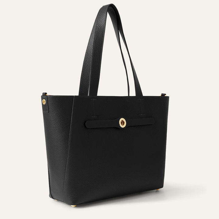 Black Sarah Tote with Gold Hardware side open | B01-G