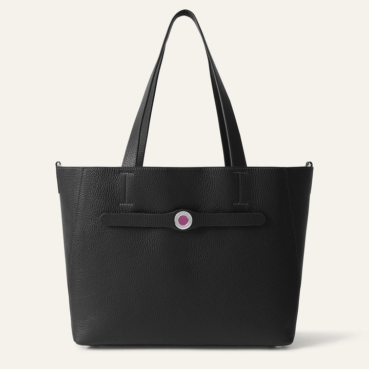 Black Sarah Tote with Silver Hardware front open | B01-S